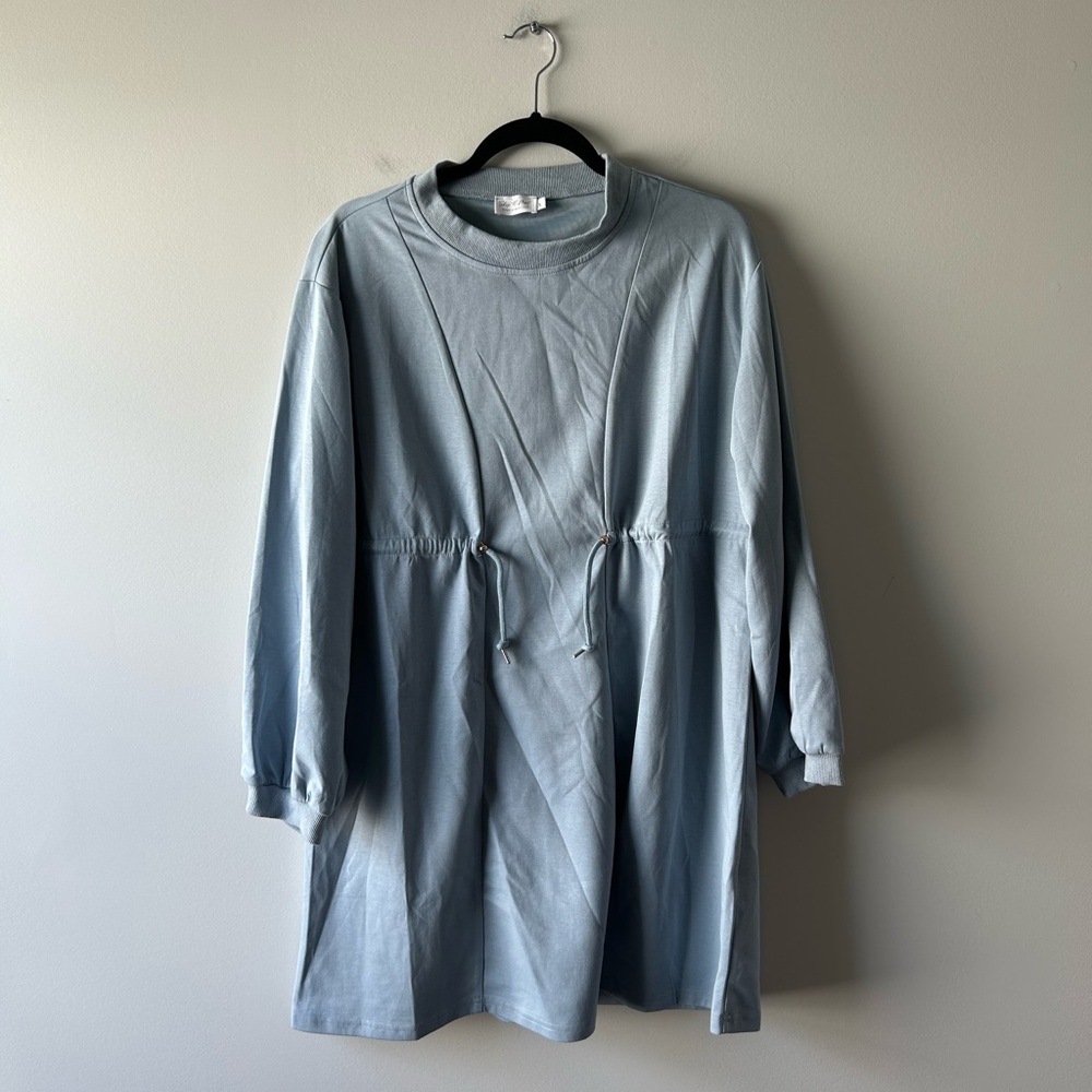 Shop the Mint blue drawstring waist dress
